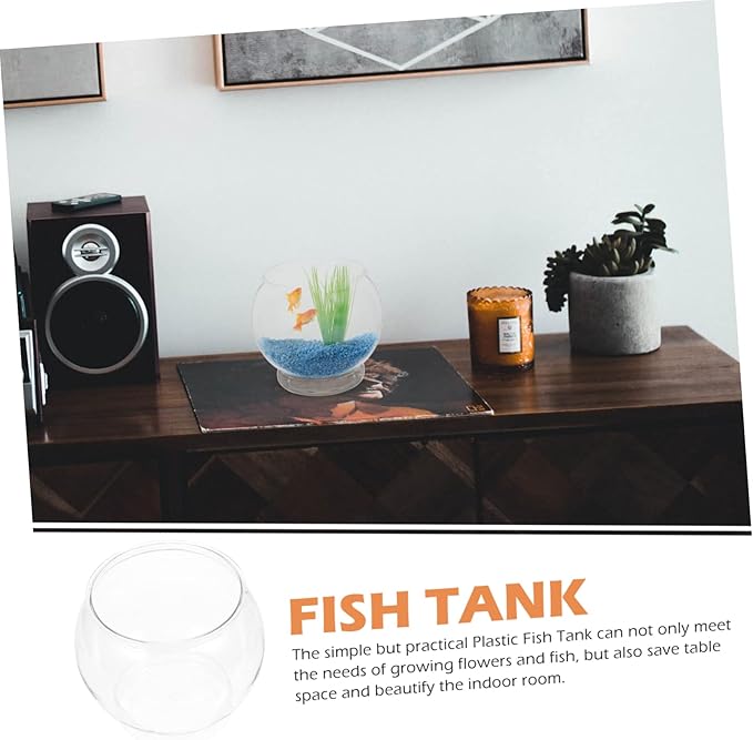 Mipcase Round Desktop Fish Bowl Plastic Small Fish Tank for Shrimp and Turtle Aquarium for Home Office and Garden Decor