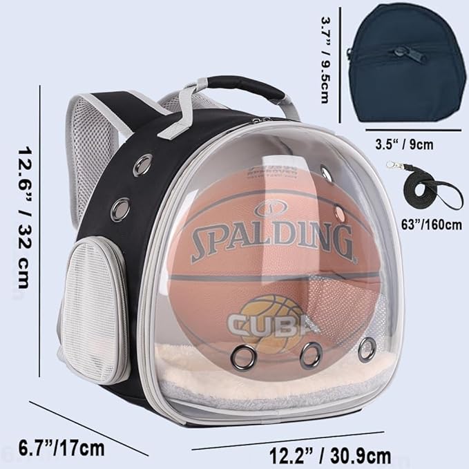 Portable Guinea Pig Backpack with Small Bag Harness and Leash Set, Space Capsule Bubble Pet Carrier Cage Travel for Rabbit, Bearded Dragon, Sugar Glider (Black, Backpack+Bag)