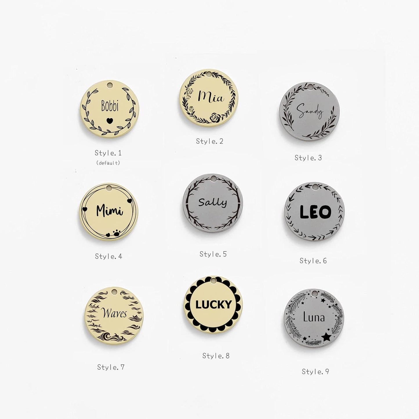 Cat Dog ID Tags Personalized 9 Corolla Styles Flower Wreath to Choose for Extra Small Pets Collar Accessories 316L Stainless Steel Engraved Custom on Both Side