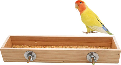 Bird Feeding Cups, Natural Wooden Parrot Perch Stand, Birds Food Dish, Parakeets Feeder Bowl, Cage Accessories for Small Animals Rat Hamster Guinea Pig Chinchillas Budgies Cockatiels Love Birds