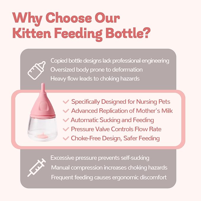 RockTech Ergonomic Kitten Bottle Feeding kit, Puppy Bottles for Nursing Puppy Milk -40ml Anti-Choking Slow Flow Nursing Bottle for Newborn Kittens/Puppies/Small Animals (Pink)