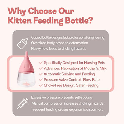 RockTech Ergonomic Kitten Bottle Feeding kit, Puppy Bottles for Nursing Puppy Milk -40ml Anti-Choking Slow Flow Nursing Bottle for Newborn Kittens/Puppies/Small Animals (Pink)