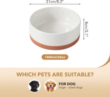 Ceramic 8.2inch Dog Bowl for Large Breed Dogs, Anti-Slip and Weighted Pet Food and Water Dishes(Single Bowl, Vanilla White)