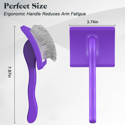 2PCS Slicker Brush for Dogs & Pet Comb,Professional Dog Grooming Brush (Goldendoodles,Poodles,Labradoodles) with Extra Long Pins to Effectively Remove Tangles, Knots and Mats (Purple Large)