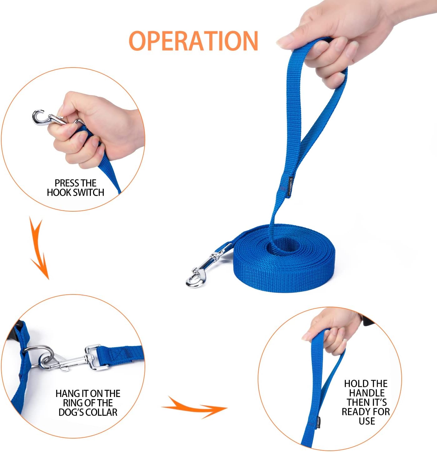 Strong Durable Nylon 15ft Long Dog Training Leash, Traction Rope, 1 Inch Wide, for Small and Medium Dog (Blue, 15 Feet)