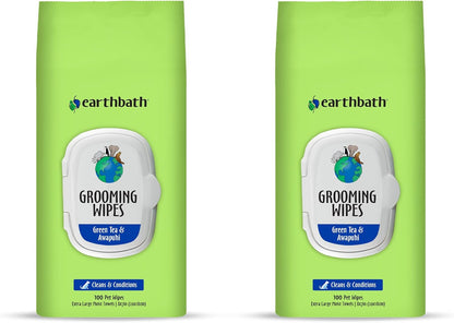 earthbath, Green Tea & Awapuhi Grooming Wipes - Dog Wipes for Paws and Butt, Best Pet Wipes for Dogs & Cats, Made in USA, Cruelty-Free Dog Cleaning Wipes, Removes Dirt & Dander - 100 Count (2 Pack)