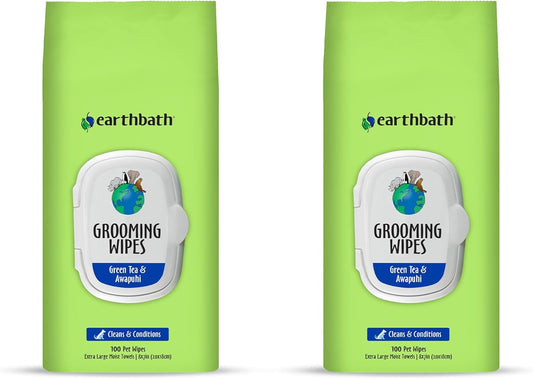 earthbath, Green Tea & Awapuhi Grooming Wipes - Dog Wipes for Paws and Butt, Best Pet Wipes for Dogs & Cats, Made in USA, Cruelty-Free Dog Cleaning Wipes, Removes Dirt & Dander - 100 Count (2 Pack)
