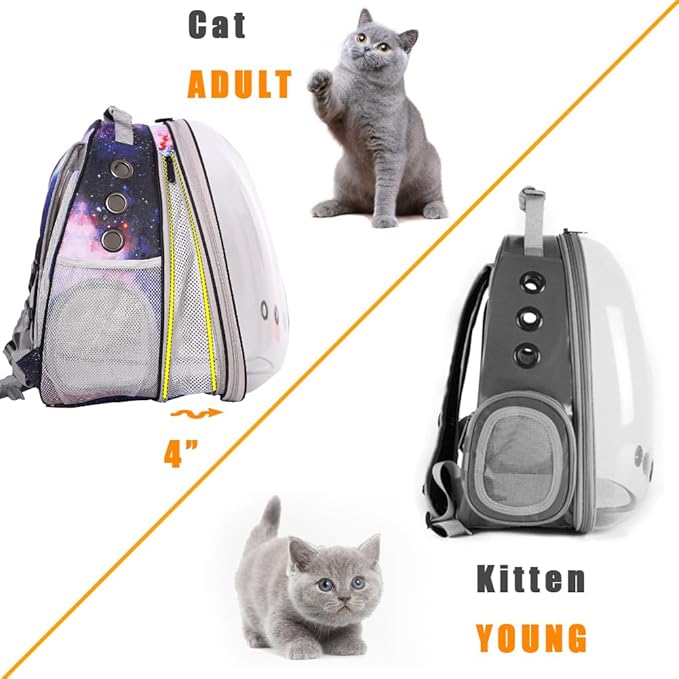 Front Expandable Cat Backpack Carrier, Fit up to 20 lbs, Printed Artwork with Space Capsule Bubble Window Pet Carrier Backpack for Large Fat Cat and Small Puppy
