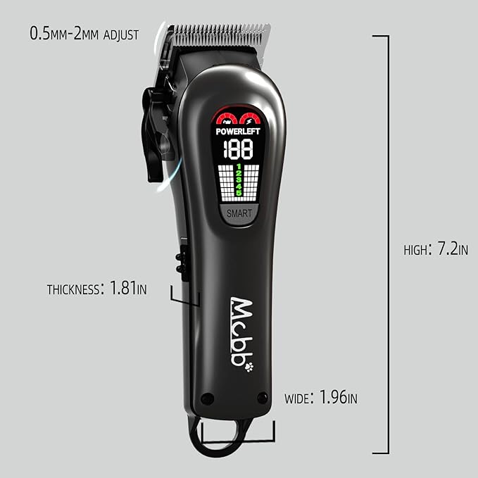 MCBB Dog Clippers - Low Noise, 5-Mode Heavy-Duty with LED Display, Rechargeable, Cordless Pet Grooming Tool