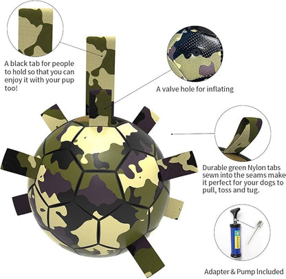 QDAN Dog Toys Soccer Ball, Interactive Toys for Tug of War, Dog Water Toy, Durable Dog Balls for Medium Large Dogs, Camouflage(8 inch)