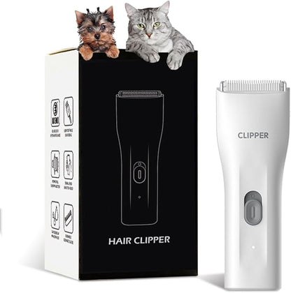 Dog Grooming Cilppers,Handy & Powerful Pet Electric Hair Trimmer Kits Waterproof Cordless Rechargeable Grooming Shavers for Small Dogs and Cats White