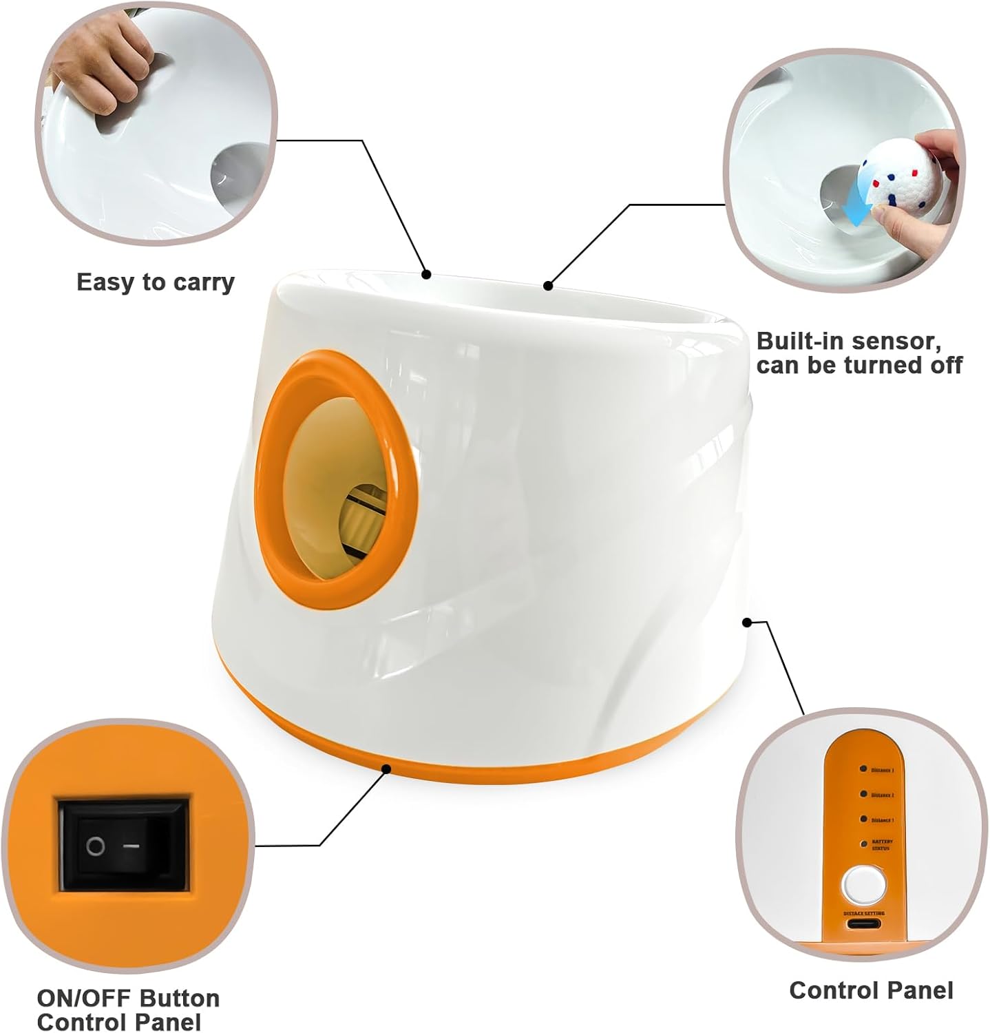 Automatic Ball Launcher for Dogs with 6pcs 2.3 Inch Etpu Tennis Balls,Thrower Distance 20-45ft,interacive Dog Toys for Indoor/Outdoor for Small Or Medium Dogs (White) (Orange)