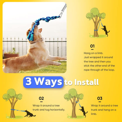 Petbobi Bungee Dog Toy, Outdoor Dog Tug Toy for Pitbull Interactive Exercise, Spring Pole Tug-of-War Toy with Durable Rope, Hanging Toy for Large Dogs to Reduce Boredom, Blue