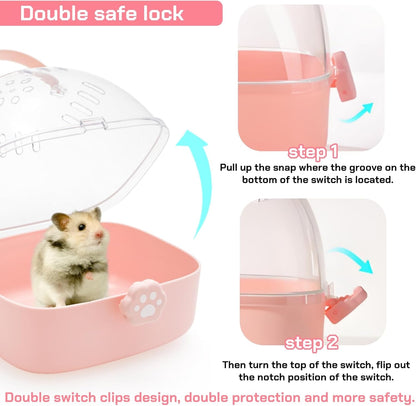 Hamster Carrier Cage, Portable Small Animal Carrier Cage with Water Bottle, Guinea Pig Outgoing Cage Hamster Travel Carry Case for Small Pets, Gerbils, Chinchillas, Dwarf Hamster
