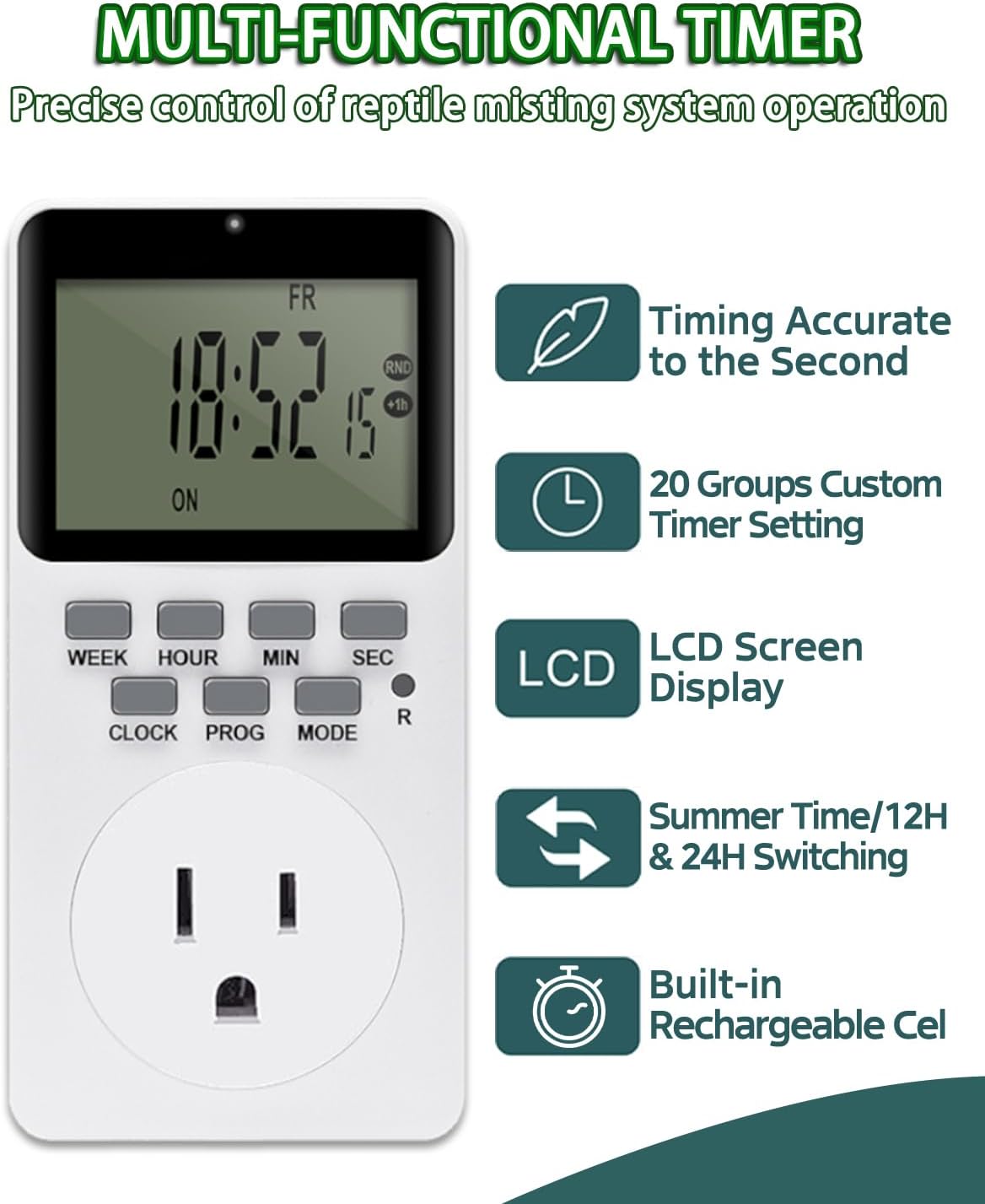 Reptile Mister Automatic Misting System, Reptile Humidifiers for Terrariums, Reptile Misting System with Programmable Timer & 6PCS Adjustable 360° Nozzles, for a Variety of Reptiles/Amphibians/Herbs