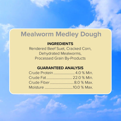 Blue Seal Mealworm Medley Suet Dough Cake | No Mess Wild Bird Suet | Attracts a Variety of Wild Birds | Melt Resistant | Year-Round Feeding | Food for Wild Birds | Made in The USA | 12 oz (12 Pack)