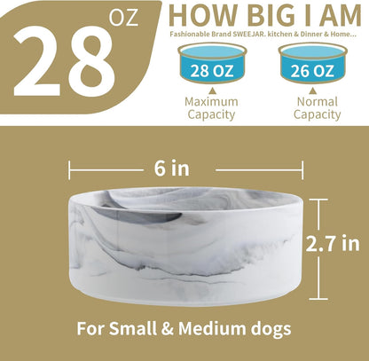 Elevated/Raised Dog Bowl Ceramic for Small Medium Sized Breed,Dog Food Water Bowl with Stand,6 in 3.6 Cups Non Slip Heavy Weighted Marble Grey