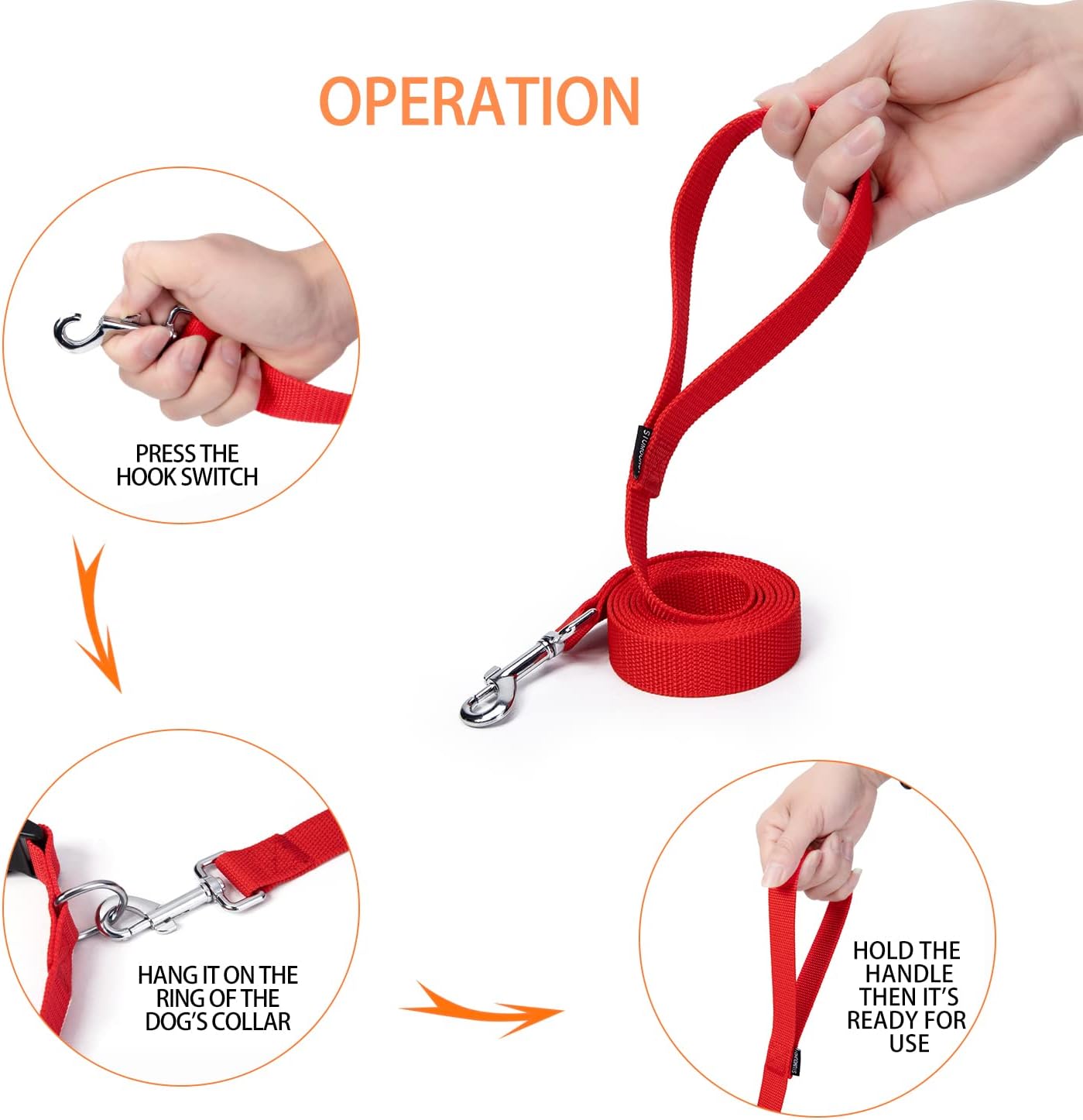 Strong Durable Nylon Dog Training Leash, 1 Inch Wide Traction Rope, 6 ft 10ft 15ft Long, for Small and Medium Dog (Red, 6 Feet)