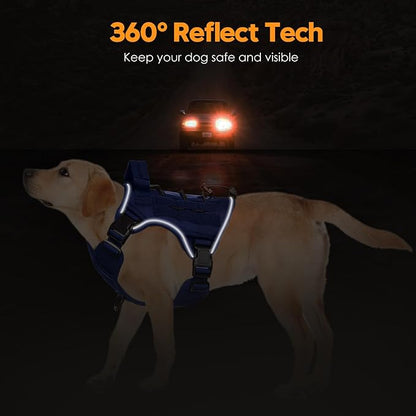 Heavy-Duty Tactical Dog Harness for Large Dogs, No Pull Adjustable Reflective Pet Vest with Molle System, K9 Military-Grade Control for Service Training, Outdoor & 10+ Breeds, Dazzling Blue, Medium