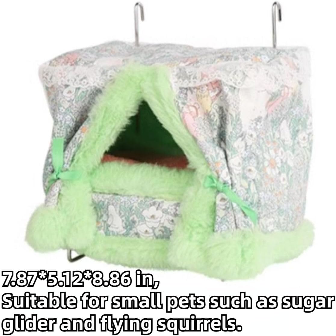 Rat Hammock for Cage Chew Proof Rat Toys Warm Bed, Small Animal Hanging Stainless Steel Basket Ferret Cage Accessories and Habitats Removable Nest Mat for Hamster, Sugar Glider, Hedgehog (Green)