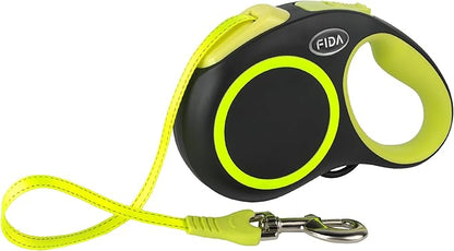Fida Retractable Dog Leash, Reflective 16ft Heavy Duty Pet Walking Leash for Medium/Large Dog up to 110 lbs, Tangle Free. One-Hand Brake (Large, Neon Yellow)