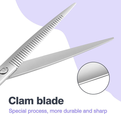 Professional Curved Thinning Scissors for Dog Grooming, 30-Degree Curvature, Japanese 440C for Trimming Dogs Cats and Other Pets face and paws (Pointy-tongued Blender)