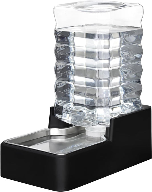 RIZZARI Stainless Steel Pet Water Feeder: 8.5L Black Automatic Leak-Proof Gravity Dispenser for 30-60 LB Dogs with Arthritis - Without Filter - Ideal for Garage Living Room