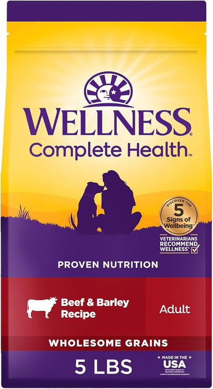 Wellness Complete Health Dry Dog Food, Wholesome Grains, Natural, Beef & Barley Recipe, (5-Poud Bag)
