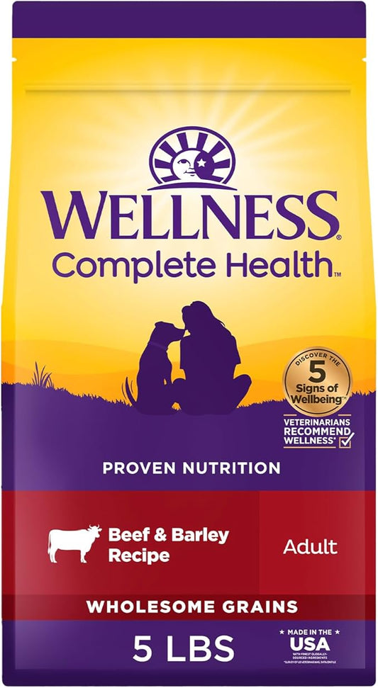 Wellness Complete Health Dry Dog Food, Wholesome Grains, Natural, Beef & Barley Recipe, (5-Poud Bag)