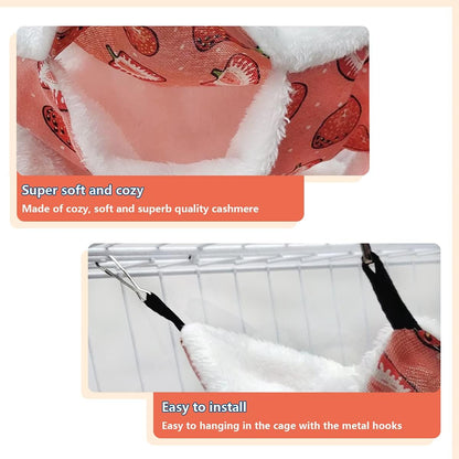 LEFTSTARER Triple-Layer Sugar Glider Hammock, Small Pet Cage Hammock, Sugar Glider Cage Accessories Hamster Bedding Small Animals Bed for Chinchilla Parrot Ferrets Rat Playing Sleeping (A. Strawberry)