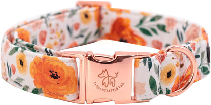 Elegant little tail Fall Dog Collar, Pet Collar Durable Orange Floral Dog Collars Male or Female Holiday Pet Gift Adjustable Dog Collar for X-Large Dogs