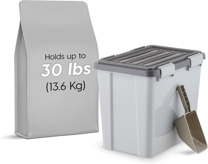 IRIS USA Stackable Dog Food Storage Container with 2 Cup Scoop, 4 Secure Latches, Fits up to 30 lbs, Pet Dry Food Bin, Gasket Seal Lid, BPA Free, Stackable, Easy Measure, Gray/Dark Gray