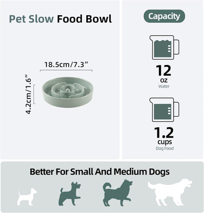 Ceramic 1.2 Cup Slow Feeder Dog Bowl for Medium and Small Breed, 7.3inch Puzzle Dog Food Dish, Anti-Gulping, Stop Bloat, Preventing Choking (Single Bowl-Light Green)