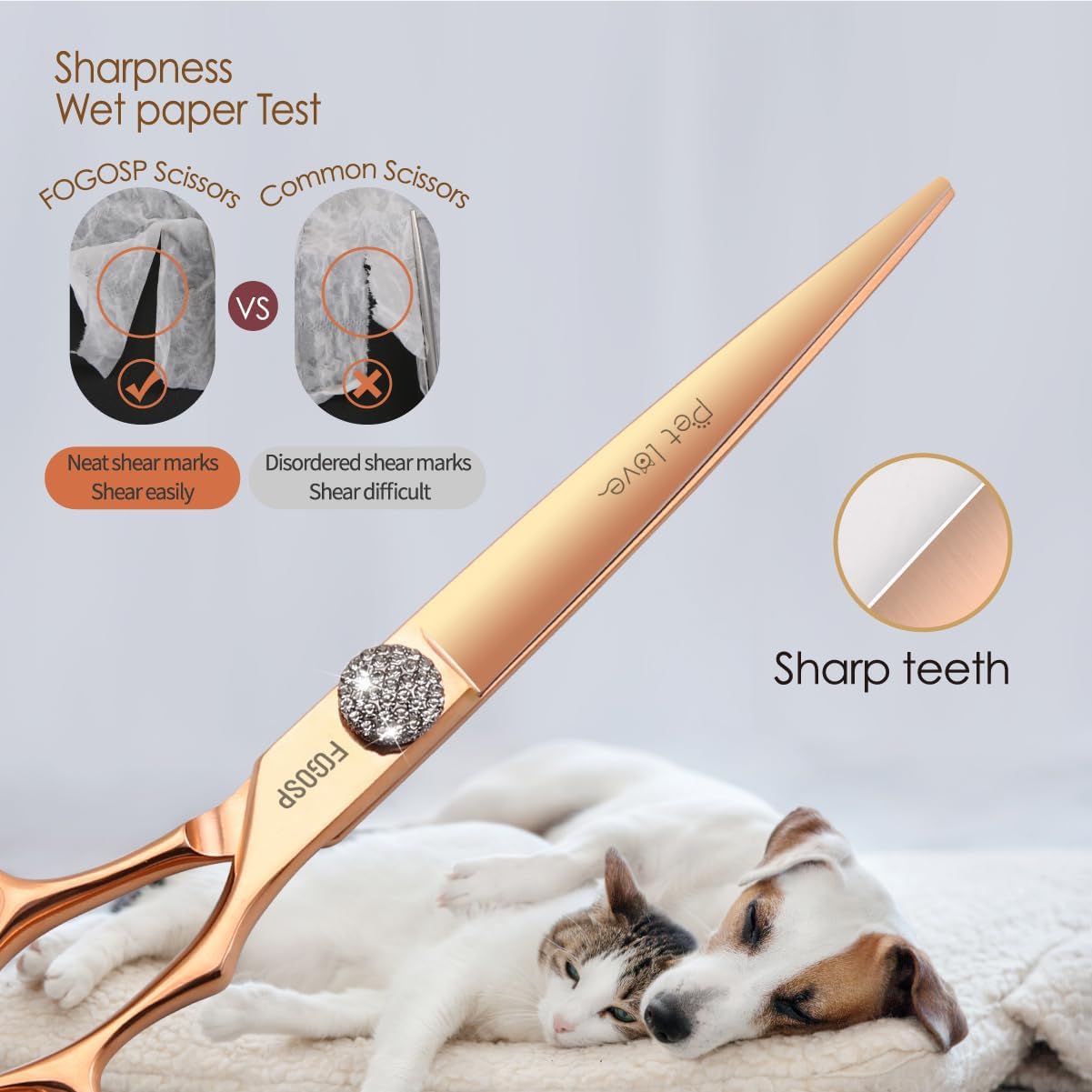 7'' Straight Dog Grooming Scissors Rose Gold Titanium Professional Pet Grooming Shears for Dogs Cat Japan 440C Right Handed Trimming Scissors for Teddy Shih Tzu (7,Straight)