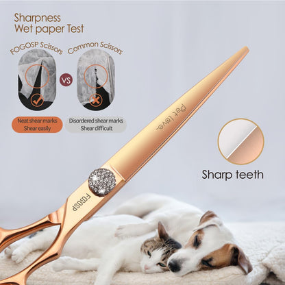 7'' Straight Dog Grooming Scissors Rose Gold Titanium Professional Pet Grooming Shears for Dogs Cat Japan 440C Right Handed Trimming Scissors for Teddy Shih Tzu (7,Straight)