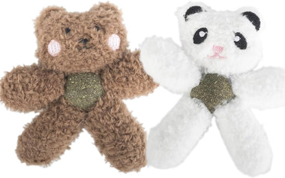 Cat Toys with Catnip Kitten Chew Bite Supplies Boredom Relief Fluffy Kitty Teeth Cleaning Chewing Cat Lovers Interactive Plush Gift (Panda&Bear)
