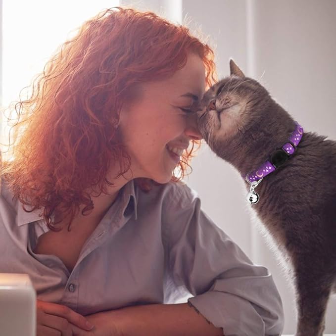 6 PCS Breakaway Cat Collars with Bell Golden Moon Glowing Star in The Dark for Kitten