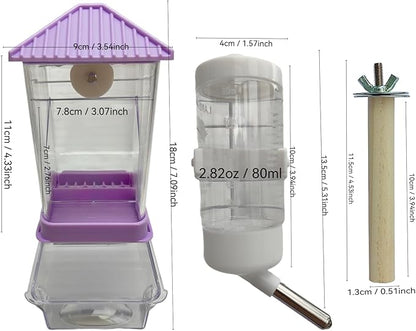 Automatic Bird Feeder for Cage(3ps) No Mess Bird Water Dispenser Clear No Spill Budgie Feeder Cage Accessories for Small Parrots, Cockatiels, Finches, Lovebirds (Purple Pointed tip 003)
