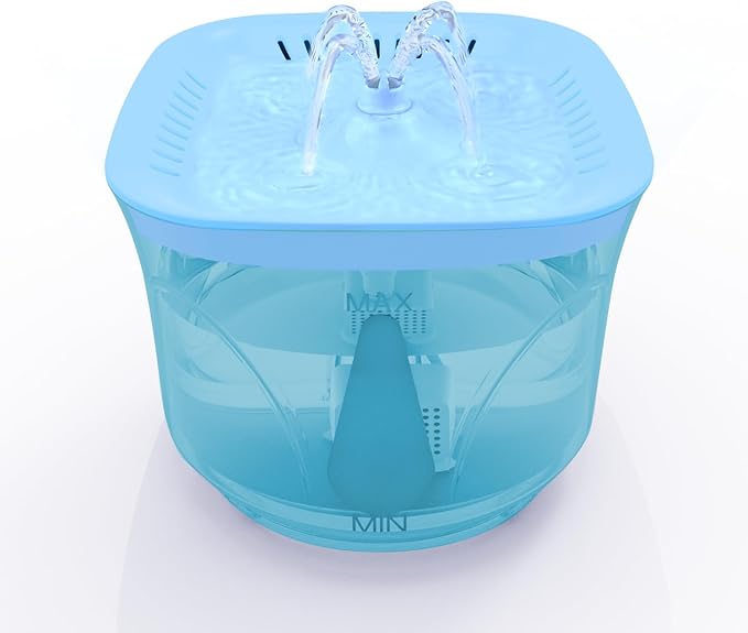 Cat Water Fountain - BOODIDI Ultra Silent Pet Drinking Fountain for Cats and Small Dogs, Indoor Water Fountain, 2.4L/2.5QT Capacity, with Replacement Filters (Blue)