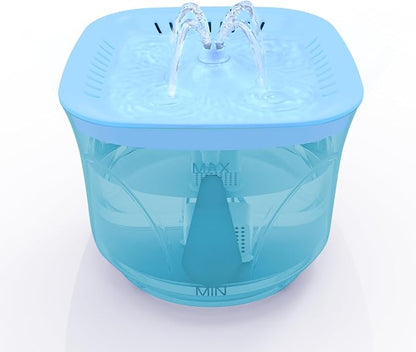 Cat Water Fountain - BOODIDI Ultra Silent Pet Drinking Fountain for Cats and Small Dogs, Indoor Water Fountain, 2.4L/2.5QT Capacity, with Replacement Filters (Blue)