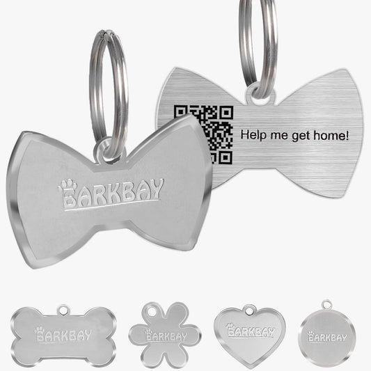 Dog Tags Personalized for Pets,Dog Name Tags QR Code,No Subscription Fees,Modifiable Pet Online Profile,Stainless Steel,No App Required,for Dogs and Cats Small,Medium,Large(Bow Tie,Regular)