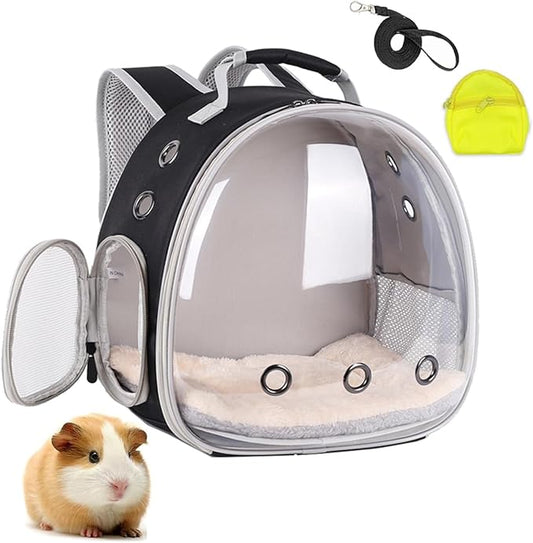 Portable Guinea Pig Backpack with Small Bag Harness and Leash Set, Space Capsule Bubble Pet Carrier Cage Travel for Rabbit, Bearded Dragon, Sugar Glider (Yellow, Backpack+Bag)