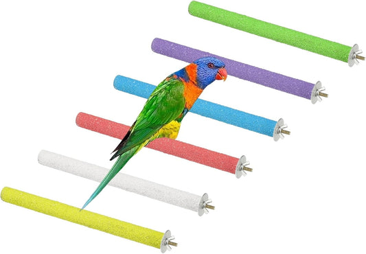 Parrot Perch, Wooden Parrot Perch Stand Toy, Paw Grinding Stick, Bird Cage Accessories, 9.84 x 0.8in (6 Colors, 6 Pcs) Birds Toys Intended for Cage/Parakeets/Conure/Budgie