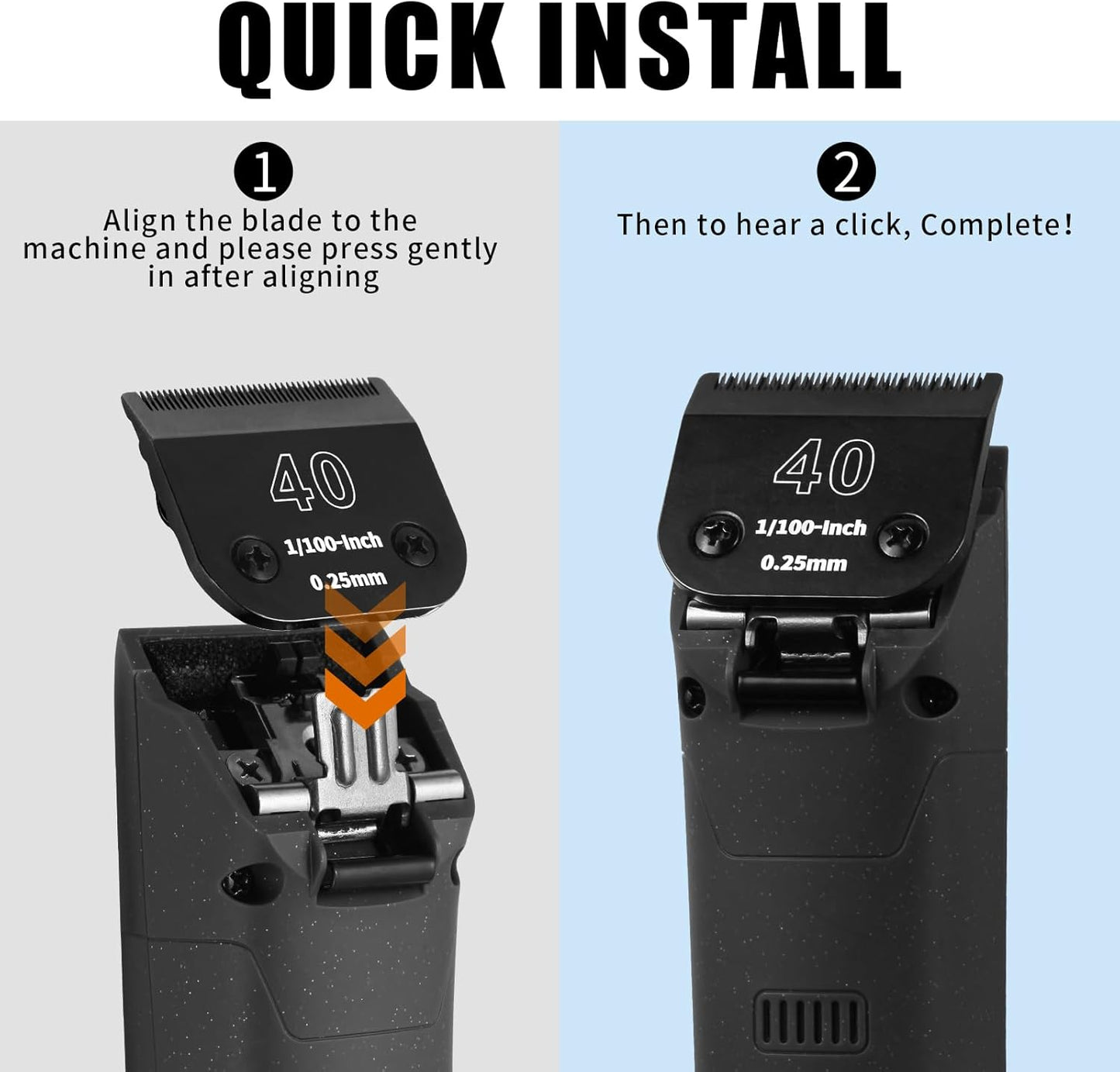 3 Pack 40# Detachable Dog Grooming Steel Blades,Compatible with Andis,Oster A5,Wahl KM-10 Series,Cut Length 1/100" 0.25MM （Black）