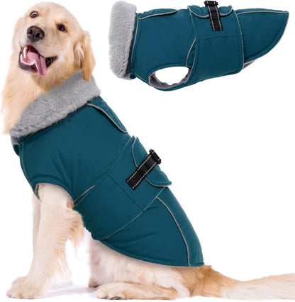 Lelepet Warm Dog Coats for Extra Large Dogs Waterproof Dog Winter Jacket Reflective Pet Fleece Vest Windproof Cold Weather Coats with Adjustable Buckle & Leash Hole, Dark Green, XXXL