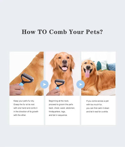 Double Sided Pet Dematting Comb - Effortless Detangling and Deshedding Tool for Dogs Cats, Tangle-Free Grooming with Blue Handle