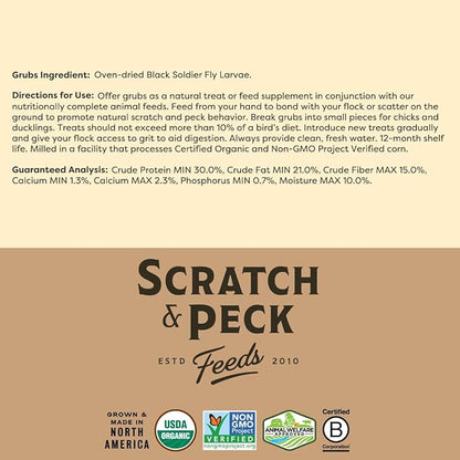 Scratch and Peck Feeds Cluckin' Good Grubs for Chickens - Natural Protein and Calcium Supplement Feed - Dried Black Soldier Fly Larvae Bird Treats - Grown in The USA (8 Pound)