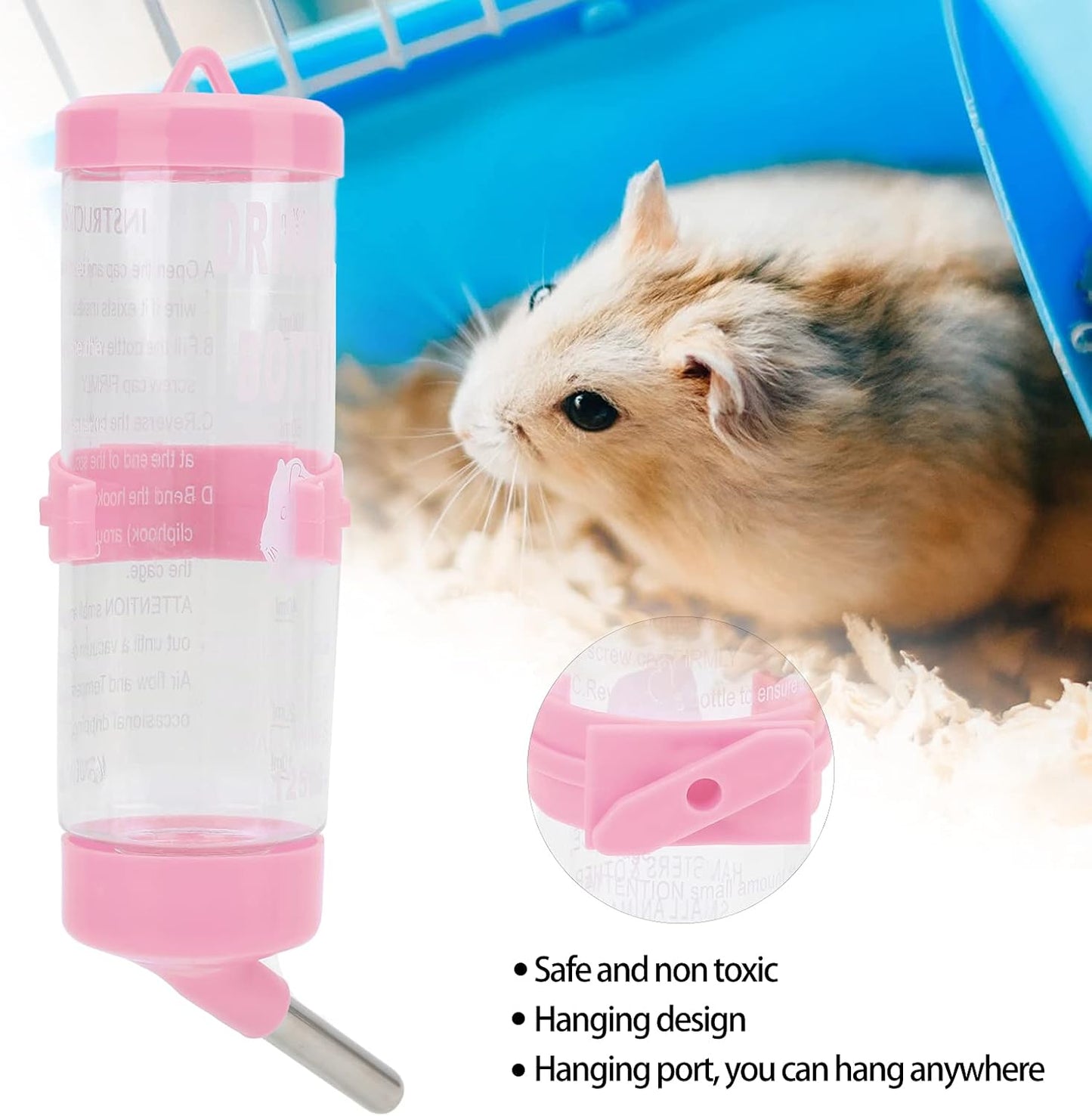 Hamsters Water Bottle, Automatic No Drip Hanging Water Feeder Dispenser for Small Animals Guinea Pig Rat Rabbit Dwarf Gerbil Chinchilla(125ML)