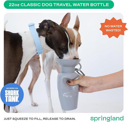 Springer by Springland Dog Water Bottle | Portable Travel Water Bottle Dispenser for Dogs | Dog Gift Seen on Oprah's Favorite Things, Shark Tank | Leak-Proof Bottles | BPA-Free 22oz Gray
