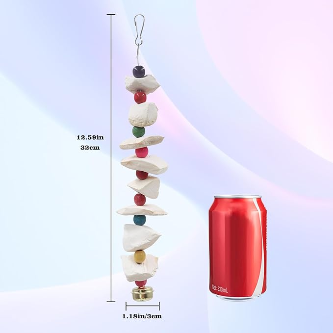 2 Pack Bird Toys with Cuttlebone, Parakeet Toys, Bird Beak Grinding Stone, Cage Accessories for Parakeets, Cuttlefish Bone for Budgies, Cockatiels, Lovebirds, Quakers, Small to Medium